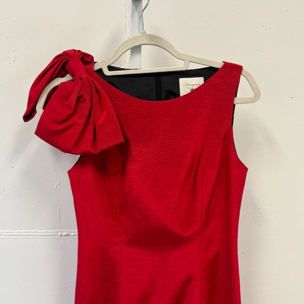 Lotus Grace Sleeveless Bow Shoulder Sheath Cocktail Mini Dress Size 4 Red - Picture 3 of 10